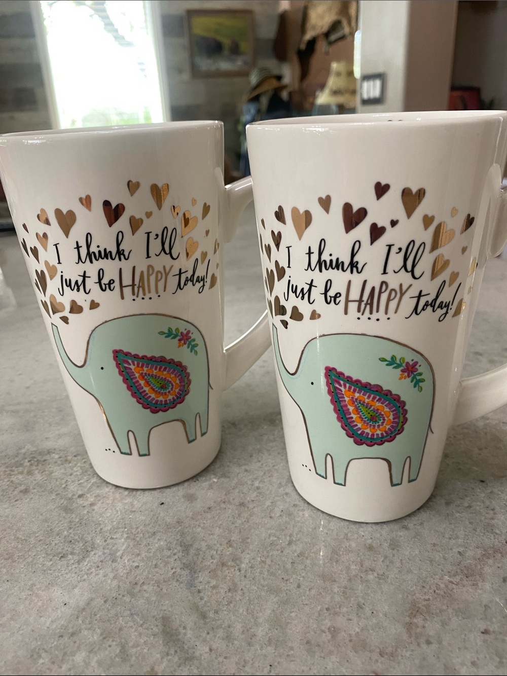 NATURAL LIFE Mint Elephant Mug with Gold Heart Accents